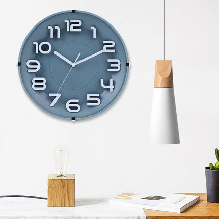 12 Inch Living Room Silent Wall Clock Round Stereo 3D Digital Wall Clock(Ink Green)-garmade.com