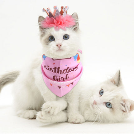 2 Sets Pet Birthday Suit Pearl Crown Hat Triangle Scarf Combination Birthday Dress Up Pet Supplies(Balloon Pink)-garmade.com