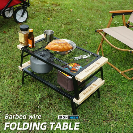 CLS Outdoor Folding Mesh Table Camping Iron Folding Table Portable Barbecue Rack Car Camping Rack(Black)-garmade.com