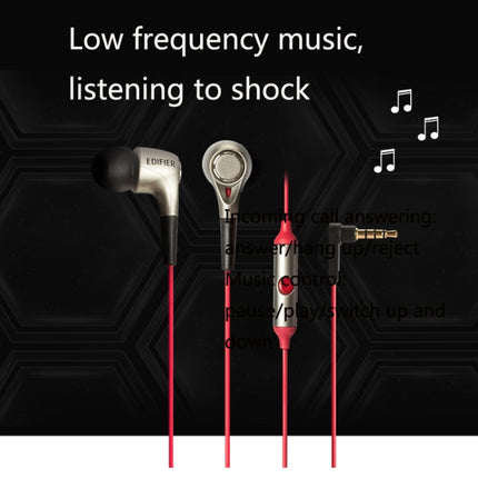 Edifier H230P In-Ear Subwoofer 3.5mm Wire-Controlled Sports Earphone With Microphone, Cable Length:1.3m(Red)-garmade.com