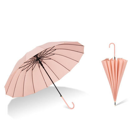 16 Bone Plain Straight Umbrella Small Fresh Long Handle Umbrella(Grapefruit Pink)-garmade.com