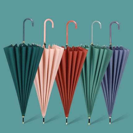 16 Bone Plain Straight Umbrella Small Fresh Long Handle Umbrella(Grapefruit Pink)-garmade.com