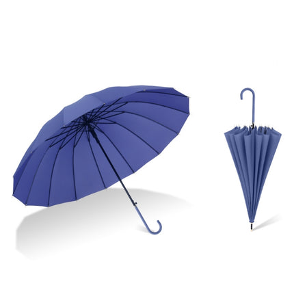 16 Bone Plain Straight Umbrella Small Fresh Long Handle Umbrella(Dark Blue)-garmade.com