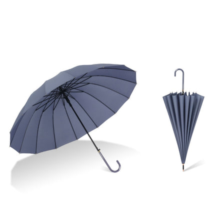 16 Bone Plain Straight Umbrella Small Fresh Long Handle Umbrella(Charm Blue)-garmade.com