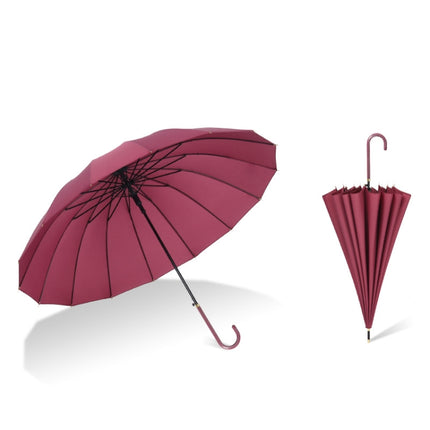 16 Bone Plain Straight Umbrella Small Fresh Long Handle Umbrella(Red Wine)-garmade.com