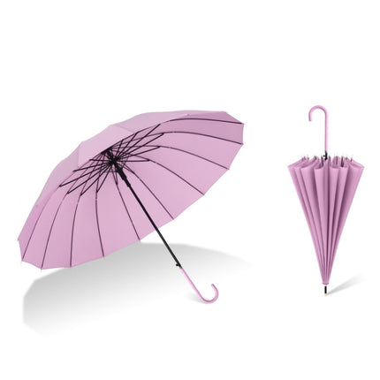 16 Bone Plain Straight Umbrella Small Fresh Long Handle Umbrella(Violet)-garmade.com