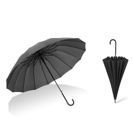 16 Bone Plain Straight Umbrella Small Fresh Long Handle Umbrella(Classic Black)-garmade.com