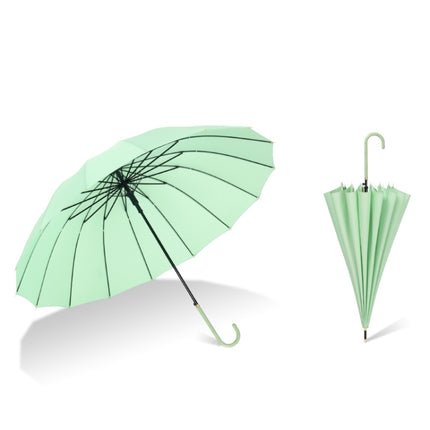 16 Bone Plain Straight Umbrella Small Fresh Long Handle Umbrella(Vanilla Green)-garmade.com