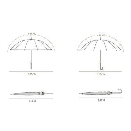 16 Bone Plain Straight Umbrella Small Fresh Long Handle Umbrella(Dark Blue)-garmade.com