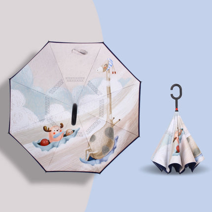 Cartoon Reverse Children Umbrella Student Manual Long Handle Umbrella(Busting Ocean)-garmade.com