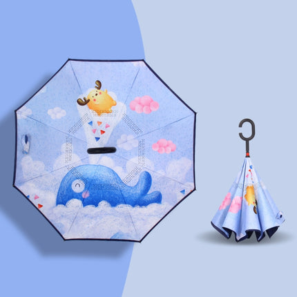 Cartoon Reverse Children Umbrella Student Manual Long Handle Umbrella(Meets Whales)-garmade.com
