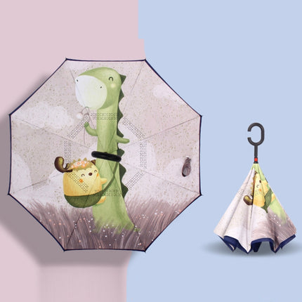 Cartoon Reverse Children Umbrella Student Manual Long Handle Umbrella(Love Hug)-garmade.com