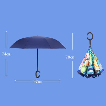 Cartoon Reverse Children Umbrella Student Manual Long Handle Umbrella(Pink Rabbit)-garmade.com