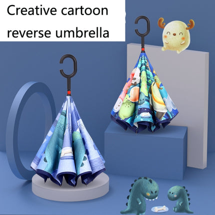 Cartoon Reverse Children Umbrella Student Manual Long Handle Umbrella(Summer Flowing)-garmade.com