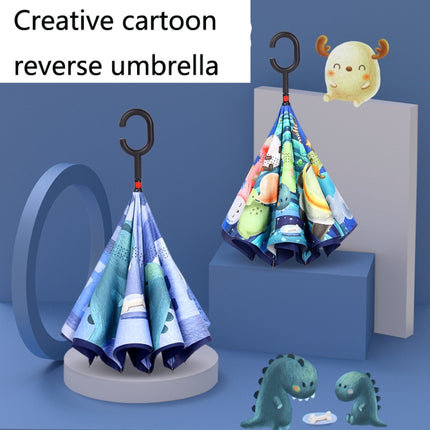 Cartoon Reverse Children Umbrella Student Manual Long Handle Umbrella(Navy Car)-garmade.com