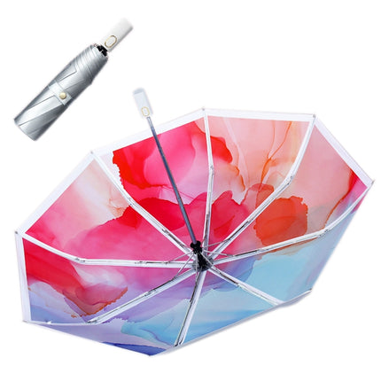 Illustrator Tri-Folding Umbrella Titanium Silver Glue Anti-Ultraviolet Folding Umbrella(Automatic Halo)-garmade.com