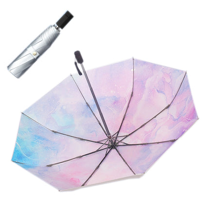 Illustrator Tri-Folding Umbrella Titanium Silver Glue Anti-Ultraviolet Folding Umbrella(Manual Cloud)-garmade.com