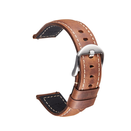 Smart Quick Release Watch Strap Crazy Horse Leather Retro Strap For Samsung Huawei,Size: 20mm (Deep Brown Silver Buckle)-garmade.com