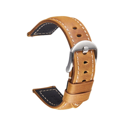 Smart Quick Release Watch Strap Crazy Horse Leather Retro Strap For Samsung Huawei,Size: 20mm (Light Brown Silver Buckle)-garmade.com