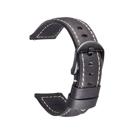 Smart Quick Release Watch Strap Crazy Horse Leather Retro Strap For Samsung Huawei,Size: 20mm (Black And Black Buckle)-garmade.com