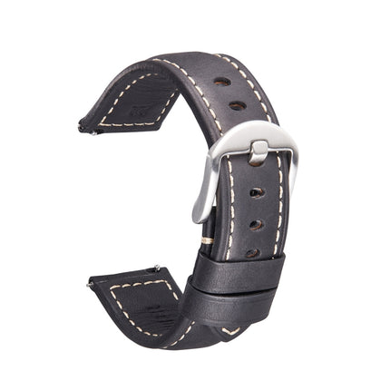 Smart Quick Release Watch Strap Crazy Horse Leather Retro Strap For Samsung Huawei,Size: 20mm (Black Silver Buckle)-garmade.com