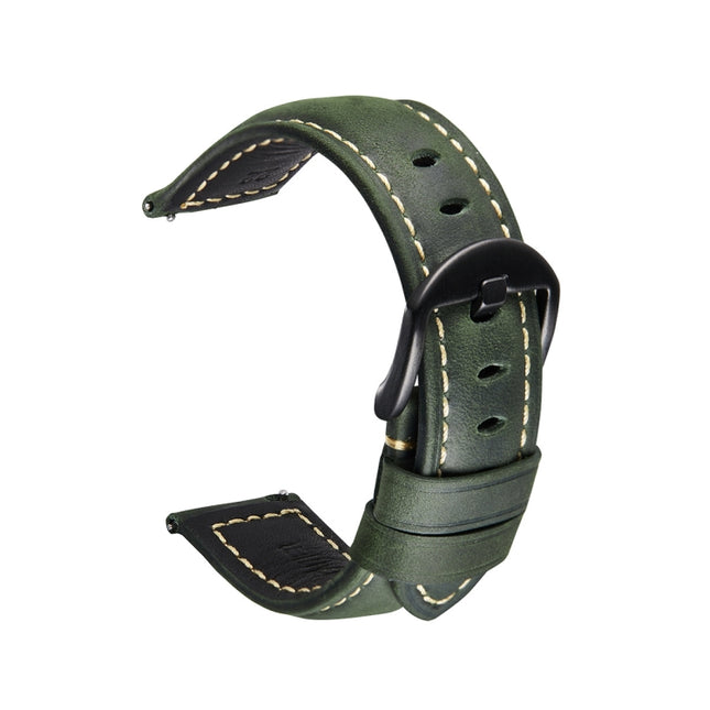 Smart Quick Release Watch Strap Crazy Horse Leather Retro Strap For Samsung Huawei,Size: 20mm (Army Green Black Buckle)-garmade.com
