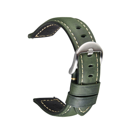 Smart Quick Release Watch Strap Crazy Horse Leather Retro Strap For Samsung Huawei,Size: 20mm (Army Green Silver Buckle)-garmade.com