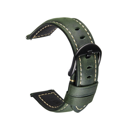 Smart Quick Release Watch Strap Crazy Horse Leather Retro Strap For Samsung Huawei,Size: 22mm (Army Green Black Buckle)-garmade.com