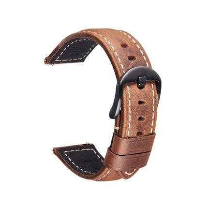 Smart Quick Release Watch Strap Crazy Horse Leather Retro Strap For Samsung Huawei,Size: 24mm (Dark Brown Black Buckle)-garmade.com