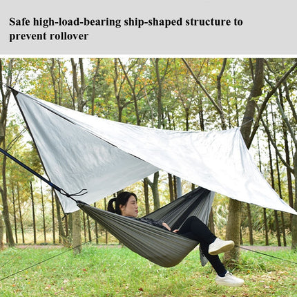 Outdoor Camping Sunshade + Anti-Mosquito Hammock Set Parachute Fabric Net Yarn Anti-Mosquito Hammock(Camel)-garmade.com