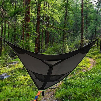 2.8m Family Outdoor Portable Aerial Tent Multi-person Camping Triangle Hammock(Black )-garmade.com