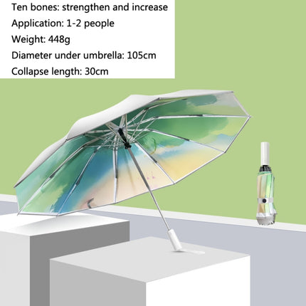 3021 Automatic Rain And Sun Dual-Purpose Umbrella Sun-Proof And Anti-Rebound Folding Umbrella(Illusion Green)-garmade.com