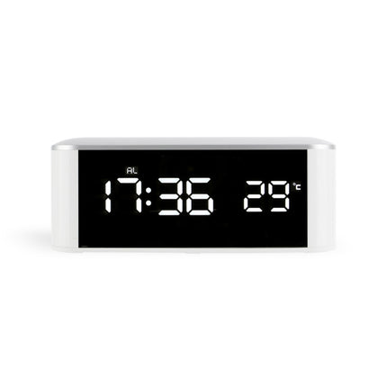 Home LED Mirror Multifunction Electronic Clock Mirror Clock Household Thermometer(White Word)-garmade.com