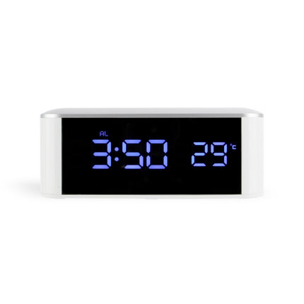 Home LED Mirror Multifunction Electronic Clock Mirror Clock Household Thermometer(Blue Word)-garmade.com