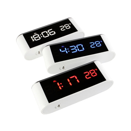 Home LED Mirror Multifunction Electronic Clock Mirror Clock Household Thermometer(Blue Word)-garmade.com