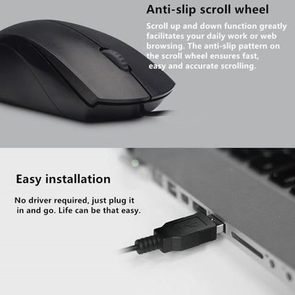 Rapoo N1600 1000 DPI 3 Keys Office Business Silent Wired Mouse, Cable Length: 1.5m(Black)-garmade.com