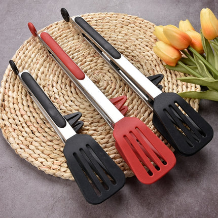 Stainless Steel Silicone Food Spatula Food Clip Barbecue Steak Clip Barbecue Baking Tool, Size: 9 Inch With Bracket(Random Color Delivery)-garmade.com