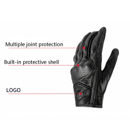 BSDDP A0102 Leather Full Finger Locomotive Gloves Racing Anti-Fall Breathable Touch Screen Gloves, Size: M(Breathable)-garmade.com