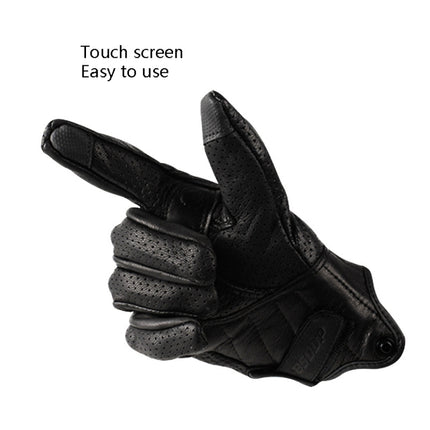 BSDDP A0102 Leather Full Finger Locomotive Gloves Racing Anti-Fall Breathable Touch Screen Gloves, Size: M(Nonporous)-garmade.com