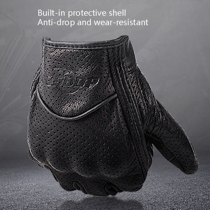 BSDDP A0102 Leather Full Finger Locomotive Gloves Racing Anti-Fall Breathable Touch Screen Gloves, Size: M(Nonporous)-garmade.com