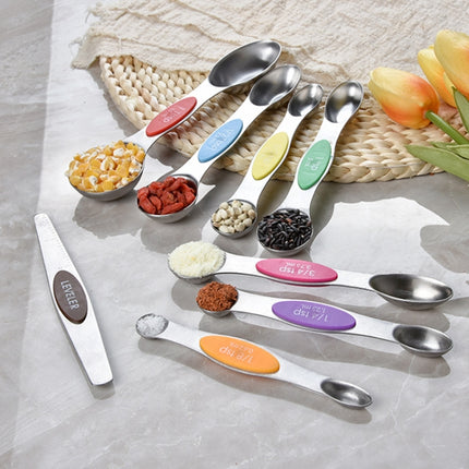 2 Sets 8-In-1 Magnetic Double-Headed Measuring Spoon Stainless Steel Measuring Spoon Set(Colorful)-garmade.com