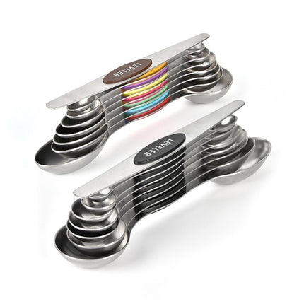 2 Sets 8-In-1 Magnetic Double-Headed Measuring Spoon Stainless Steel Measuring Spoon Set(Black)-garmade.com