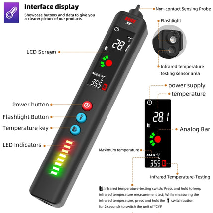 BSIDE X2 Three-Mode Smart Multimeter Electric Pen Infrared Thermometer with Flashlight Lighting-garmade.com