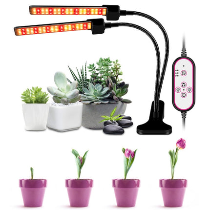 LED Clip Plant Light Timeline Remote Control Full Spectral Fill Light Vegetable Greenhouse Hydroponic Planting Dimming Light, Specification: Two Head US Plug-garmade.com