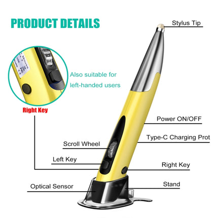 PR-A18 2.4G Charge Mouse Pen Handwritten Glow Wireless Mouse Pen(Yellow)-garmade.com