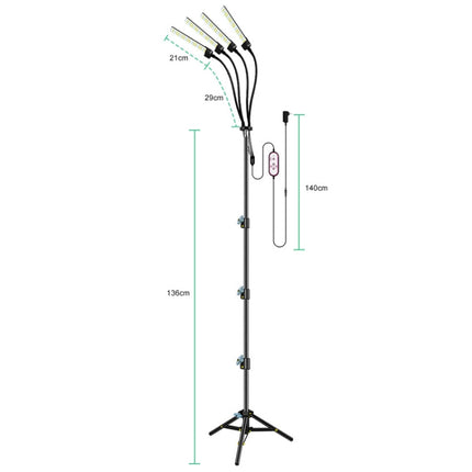 LED Growth Lamp Full-Spectrum Floor Tripod Plant Lamp Indoor Breeding Folding Filling Light, Specification: Three Head EU Plug-garmade.com