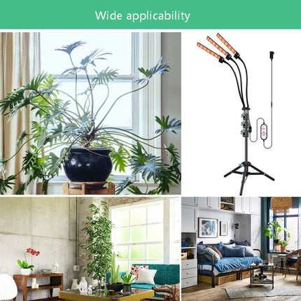 LED Growth Lamp Full-Spectrum Floor Tripod Plant Lamp Indoor Breeding Folding Filling Light, Specification: Four Head EU Plug-garmade.com