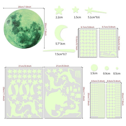 2 Packs AFG3367 Moon + 407 PCS Dot + 103 PCS Star + Two Christmas PE Film Luminous Stickers, Specification: Green-garmade.com