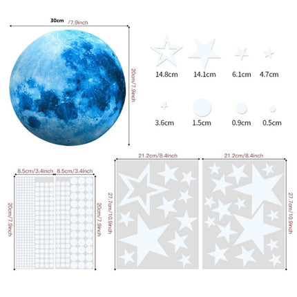 2 Packs AFG3303 Home Decoration Luminous Stars Moon PVC Stickers, Specification: 435PCS+30cm Moon (Blue)-garmade.com