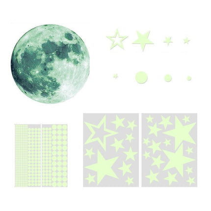 2 Packs AFG3303 Home Decoration Luminous Stars Moon PVC Stickers, Specification: 435PCS+30cm Moon (Green)-garmade.com